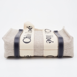 Chloe Beige/Black Canvas and Leather Small Woody Tote