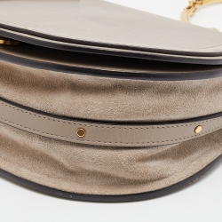 Pre Owned Chloe Khaki Grey Leather and Suede Medium Nile Bracelet Top Handle Bag