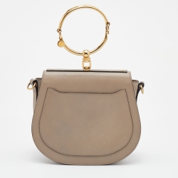 Pre Owned Chloe Khaki Grey Leather and Suede Medium Nile Bracelet Top Handle Bag