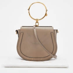 Pre Owned Chloe Khaki Grey Leather and Suede Medium Nile Bracelet Top Handle Bag