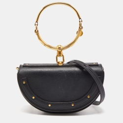 Pre Owned Chloe Black Leather Small Nile Bracelet Minaudiere Crossbody Bag