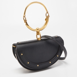 Pre Owned Chloe Black Leather Small Nile Bracelet Minaudiere Crossbody Bag
