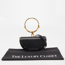 Pre Owned Chloe Black Leather Small Nile Bracelet Minaudiere Crossbody Bag
