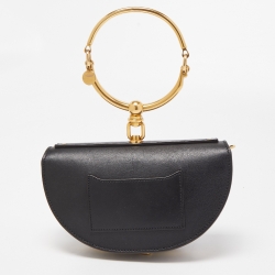 Pre Owned Chloe Black Leather Small Nile Bracelet Minaudiere Crossbody Bag