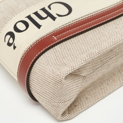 Chloe Beige/Tan Canvas and Leather Small Woody Tote