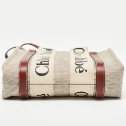 Chloe Beige/Tan Canvas and Leather Small Woody Tote
