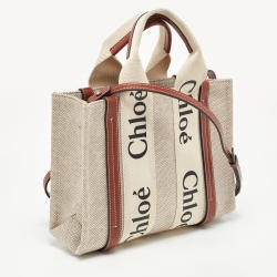 Chloe Beige/Tan Canvas and Leather Small Woody Tote
