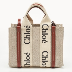 Chloe Beige/Tan Canvas and Leather Small Woody Tote