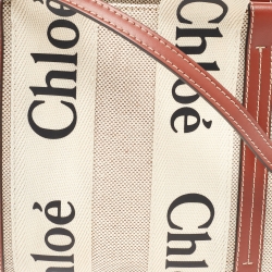 Chloe Beige/Tan Canvas and Leather Small Woody Tote