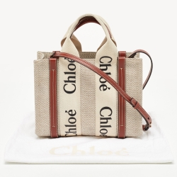 Chloe Beige/Tan Canvas and Leather Small Woody Tote