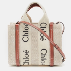 Chloe Beige/Tan Canvas and Leather Small Woody Tote