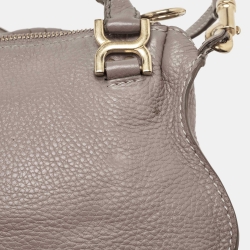 Pre Owned Chloe Grey Leather Mini Marcie Double Carry Crossbody Bag
