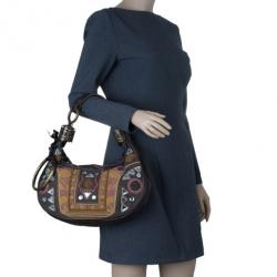 Pre Owned Chloe Brown Multicolored Embroidery Crescent Hobo