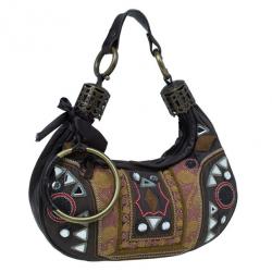 Pre Owned Chloe Brown Multicolored Embroidery Crescent Hobo