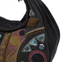 Pre Owned Chloe Brown Multicolored Embroidery Crescent Hobo