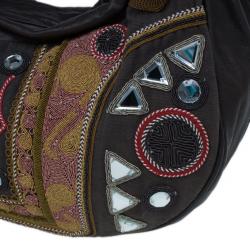 Pre Owned Chloe Brown Multicolored Embroidery Crescent Hobo