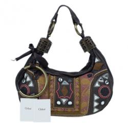 Pre Owned Chloe Brown Multicolored Embroidery Crescent Hobo