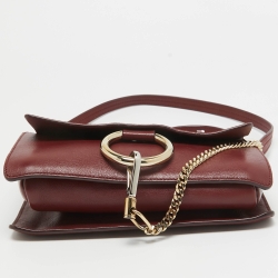 Chloe Burgundy Leather and Suede Small Faye Shoulder Bag