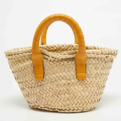 Pre Owned Chloe Yellow/Natural Raffia and Leather Mini Marcie Basket Bag