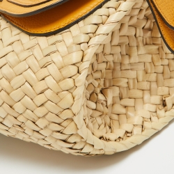 Pre Owned Chloe Yellow/Natural Raffia and Leather Mini Marcie Basket Bag