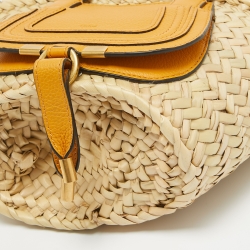 Pre Owned Chloe Yellow/Natural Raffia and Leather Mini Marcie Basket Bag