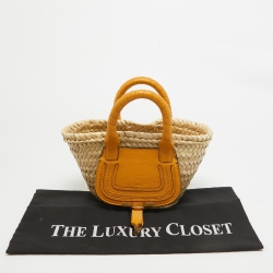 Pre Owned Chloe Yellow/Natural Raffia and Leather Mini Marcie Basket Bag