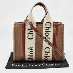 مملوكة مسبقًا Chloe Brown/Beige Wool and Leather Small Woody Tote