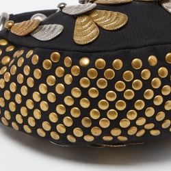 Pre Owned Chloe Black Canvas Metal Embellished Crescent Hobo