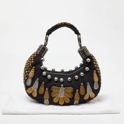 Pre Owned Chloe Black Canvas Metal Embellished Crescent Hobo