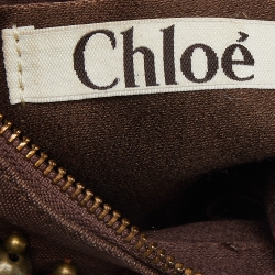 Pre Owned Chloe Brown Canvas Beads Embellished Hobo