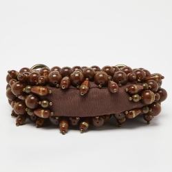 Pre Owned Chloe Brown Canvas Beads Embellished Hobo