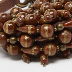 Pre Owned Chloe Brown Canvas Beads Embellished Hobo