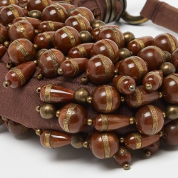 Pre Owned Chloe Brown Canvas Beads Embellished Hobo