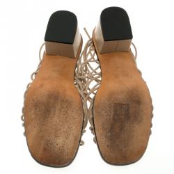 Pre Owned Chloe Beige Knotted Leather Block Heel Ankle Wrap Sandals Size 39.5