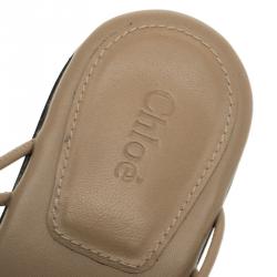 Pre Owned Chloe Beige Knotted Leather Block Heel Ankle Wrap Sandals Size 39.5