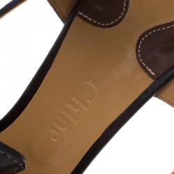 Pre Owned Chloe Black Leather T-Strap Wooden Wedge Sandals Size 40