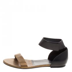 Pre Owned Chloe Two Tone Leather Ankle Cuff Flat Sandals Size 40