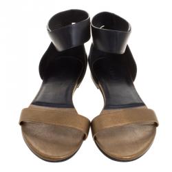 Pre Owned Chloe Two Tone Leather Ankle Cuff Flat Sandals Size 40