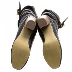 Pre Owned Chloe Black Leather Cross Strap Knee Length Boots Size 37