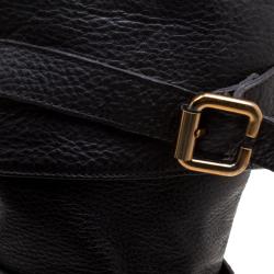 Pre Owned Chloe Black Leather Cross Strap Knee Length Boots Size 37