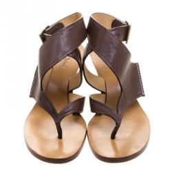 Pre Owned Chloe Brown Leather Ankle Wrap Wedge Sandals Size 41
