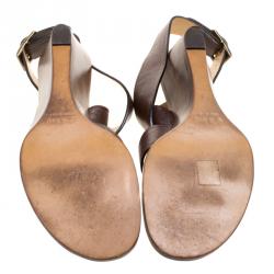 Pre Owned Chloe Brown Leather Ankle Wrap Wedge Sandals Size 41