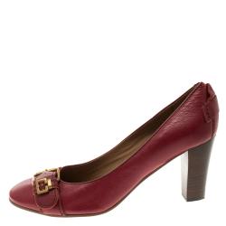 Pre Owned Chloe Red Leather Gold Buckle Pumps Size 39.5