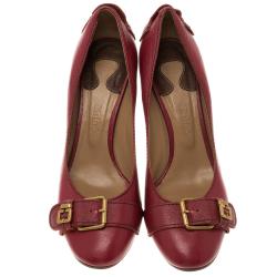 Pre Owned Chloe Red Leather Gold Buckle Pumps Size 39.5