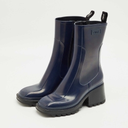 Pre Owned Chloe Navy Blue Rubber Betty Rain Boots Size 40