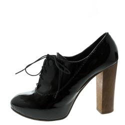 Pre Owned Chloe Black Patent Leather Lace Up Ankle Boots Size 38