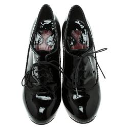 Pre Owned Chloe Black Patent Leather Lace Up Ankle Boots Size 38