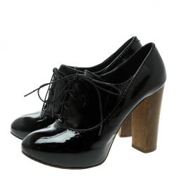 Pre Owned Chloe Black Patent Leather Lace Up Ankle Boots Size 38