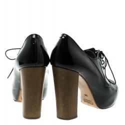 Pre Owned Chloe Black Patent Leather Lace Up Ankle Boots Size 38