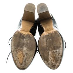 Pre Owned Chloe Black Patent Leather Lace Up Ankle Boots Size 38